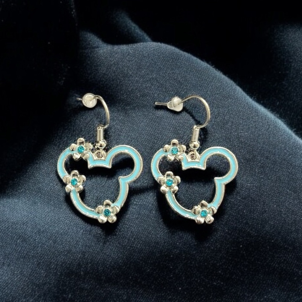 NWT Mickey Mouse Silver Blue Sparkle Earrings - Hypoallergenic